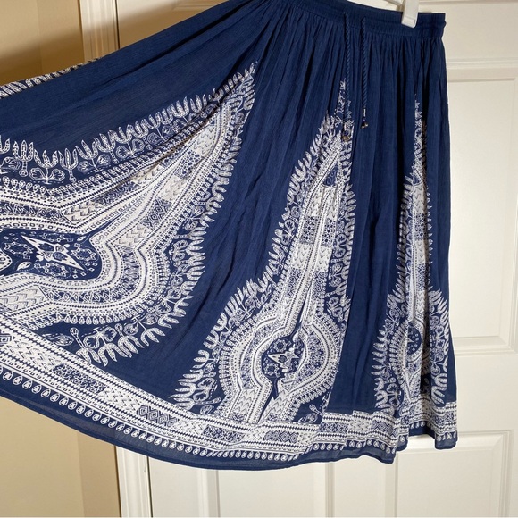 Philosophy Sz S Boho Maxi Skirt blue & white full float elastic and drawstring - Picture 2 of 7
